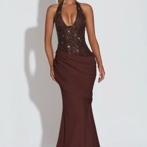 Elegant Brown Sequin Prom Dress